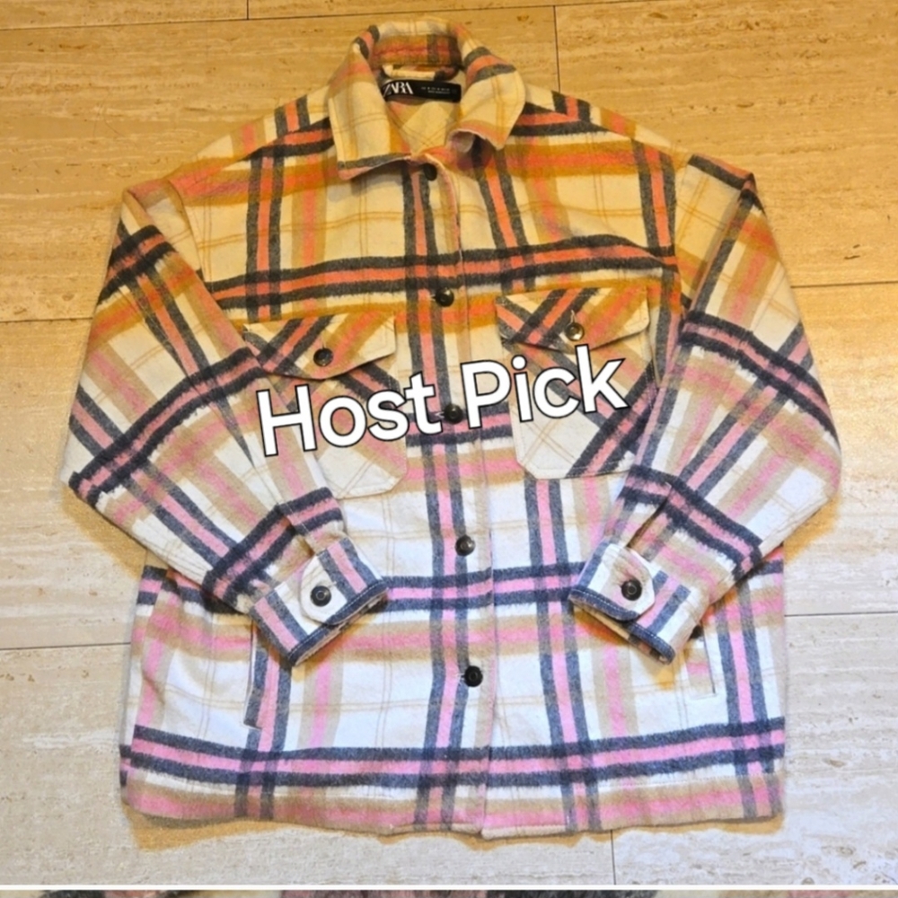 ZARA Multi-Colored Plaid Button Front Shacket